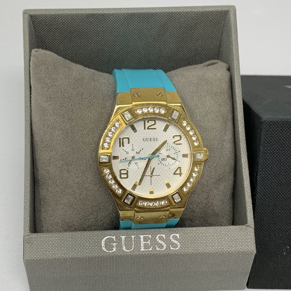 GUESS Women's U0426L3 Gold-Tone  Turquoise Watch